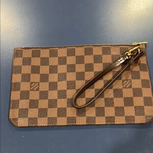 Brown Checkered Wristlet